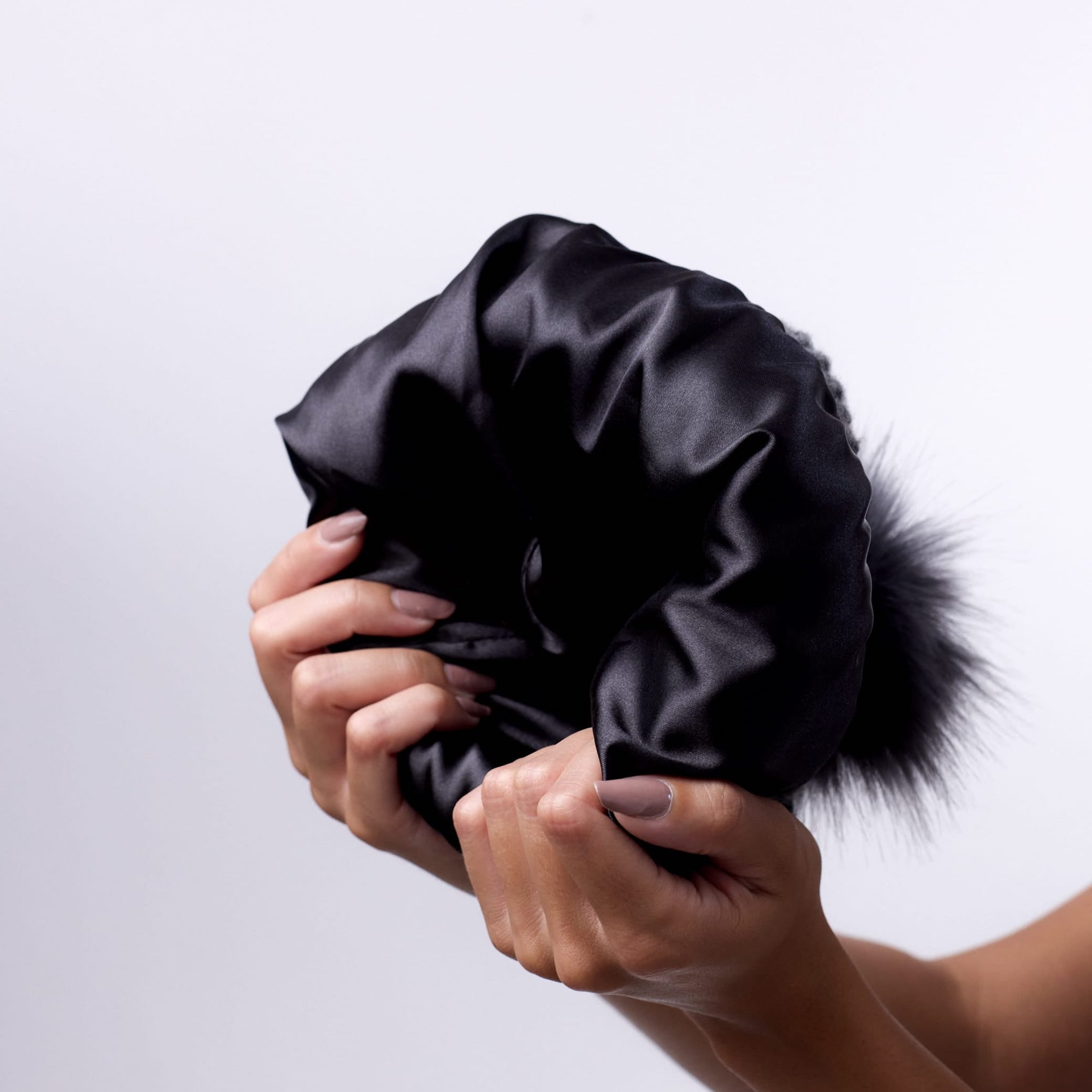 Only Curls Satin Lined Beanie with Pom - Carrie in Dark Grey - Only Curls