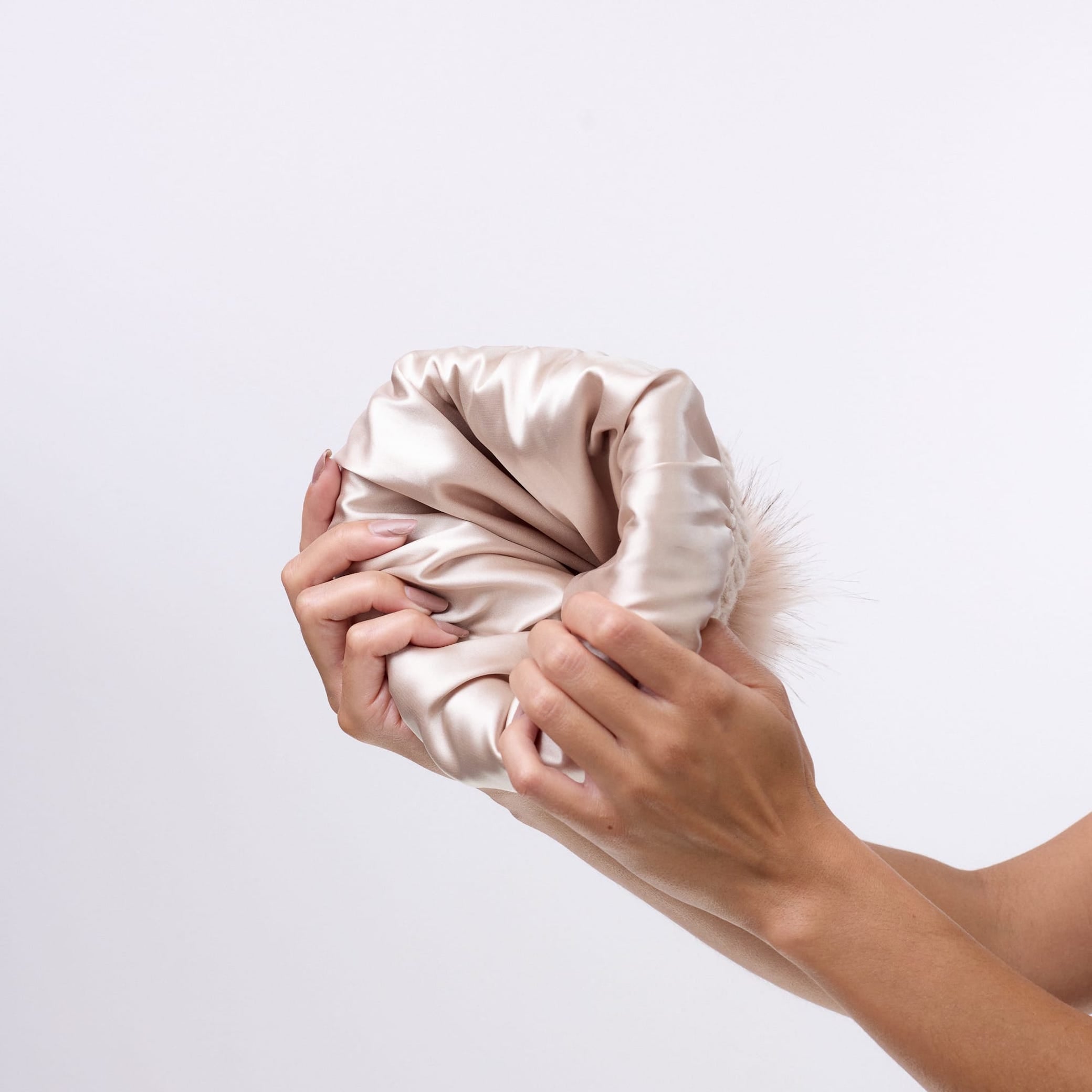 Only Curls Satin Lined Beanie with Pom - Carrie in Sand - Only Curls