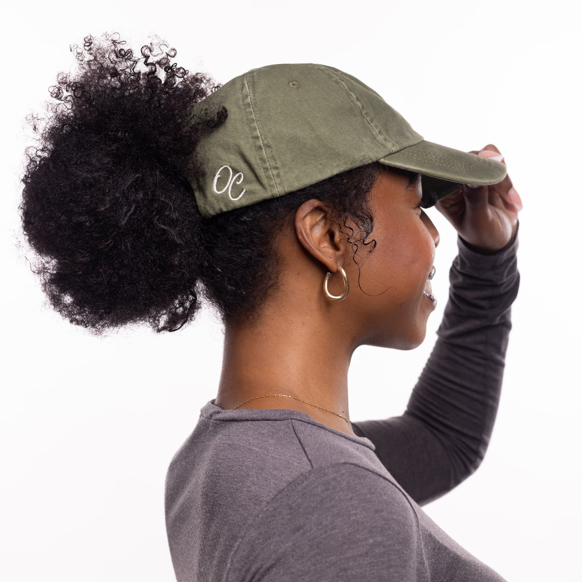 Only Curls Satin Lined Baseball Hat  - Washed Olive - Only Curls
