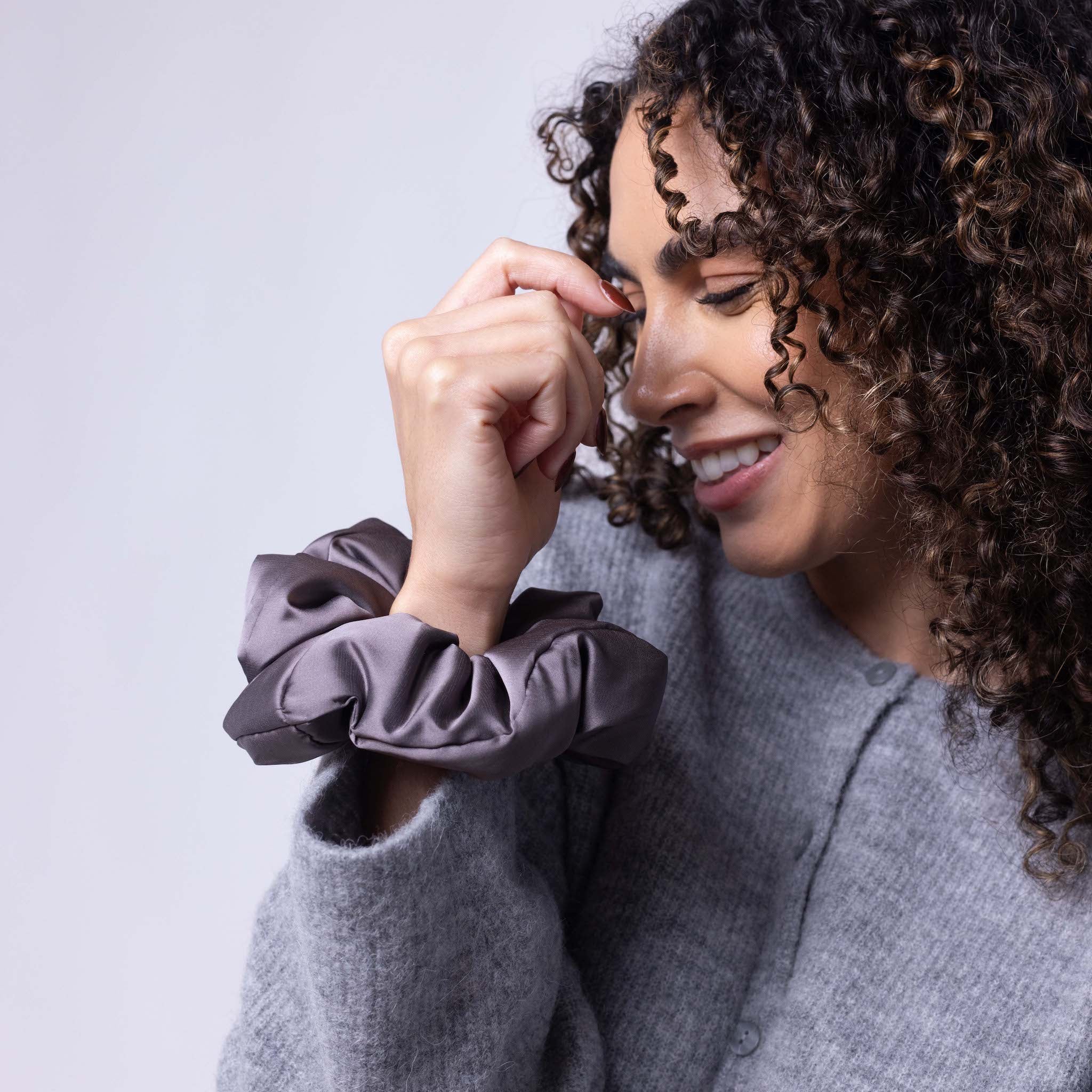 Only Curls Satin Pillow Scrunchies - Slate Grey and Dusty Pink Twin Pack - Only Curls