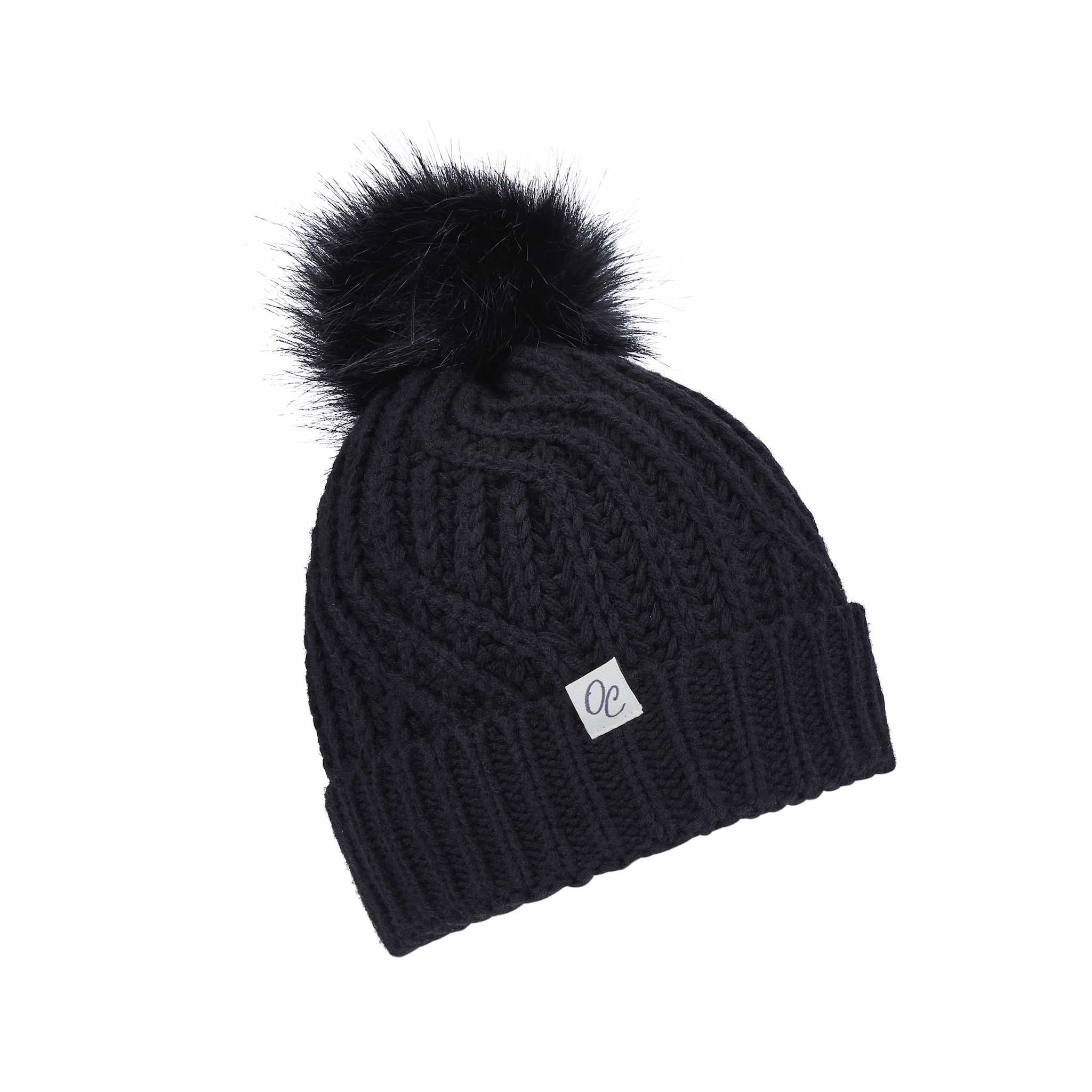 Only Curls Satin Lined Knitted Beanie Hat - Black with Pom Pom - Only Curls