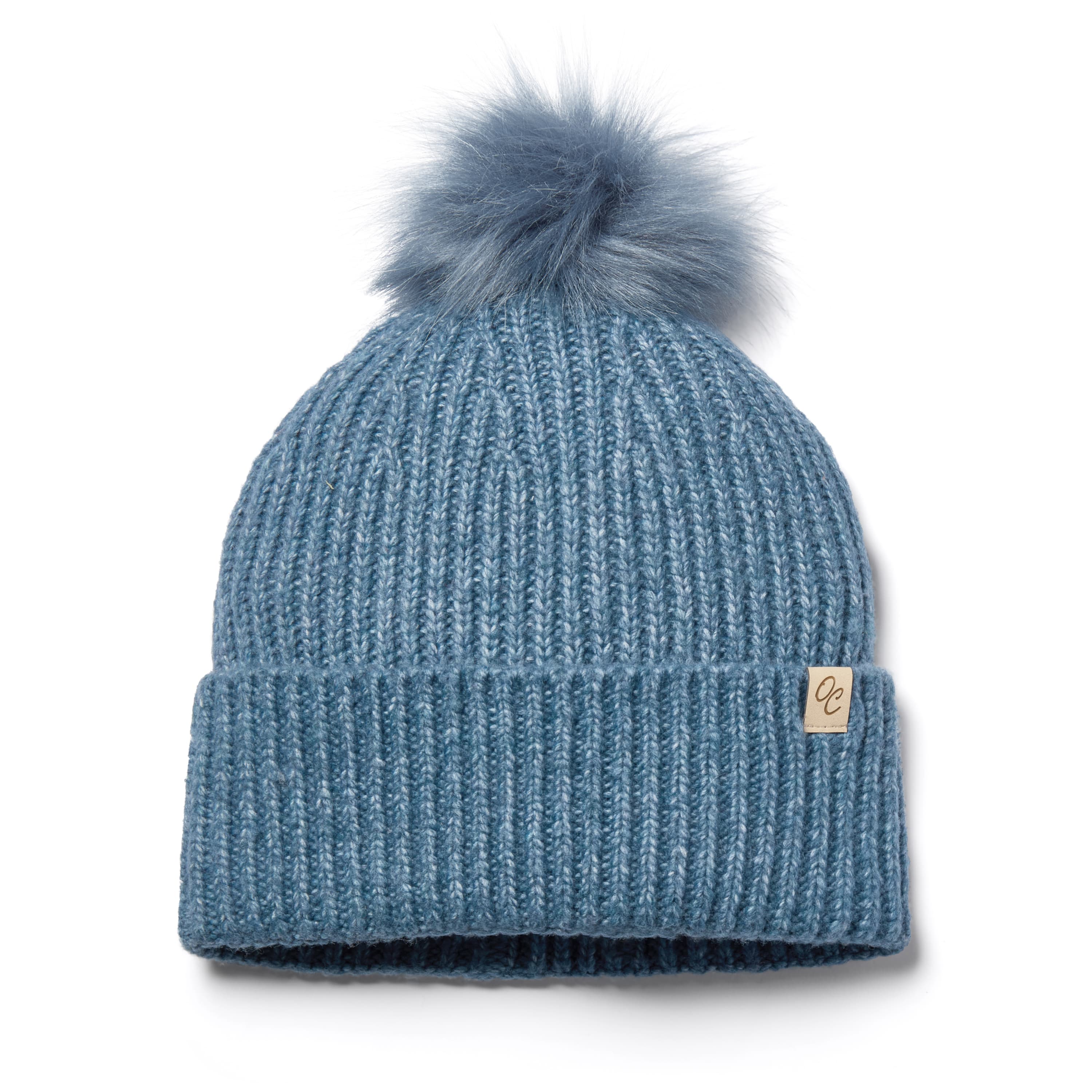 Only Curls Satin Lined Beanie with Pom - Carrie in Dusty Blue - Only Curls