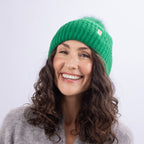 Only Curls Satin Lined Beanie with Pom - Carrie in Emerald Green - Only Curls