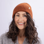 Only Curls Satin Lined Knitted Beanie Hat - Ella in Burnt Orange - Only Curls