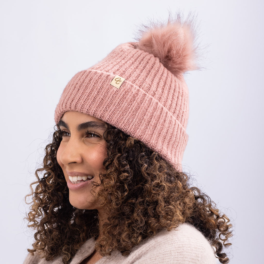 Only Curls Satin Lined Beanie with Pom - Carrie in Dusty Pink - Only Curls