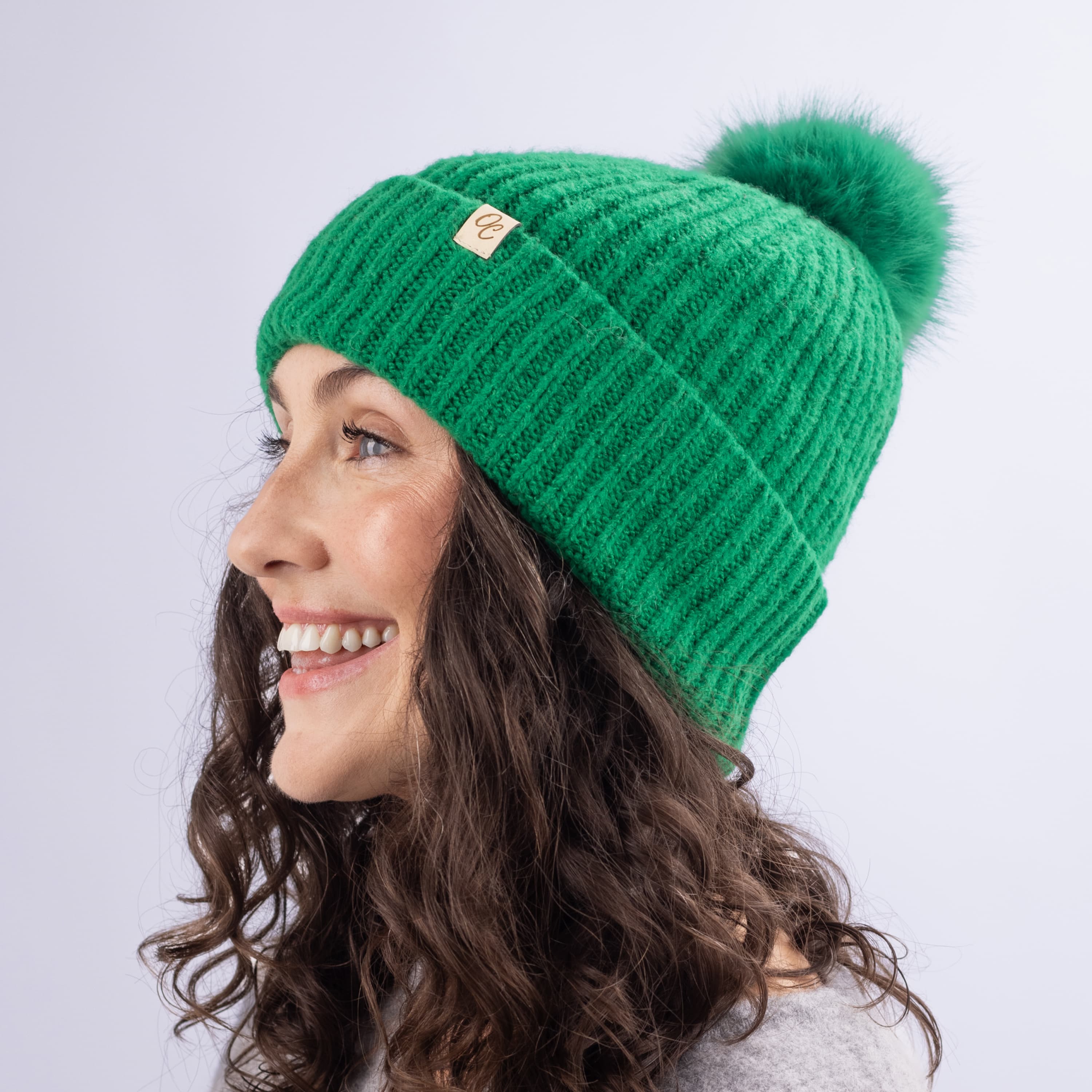 Only Curls Satin Lined Beanie with Pom - Carrie in Emerald Green - Only Curls