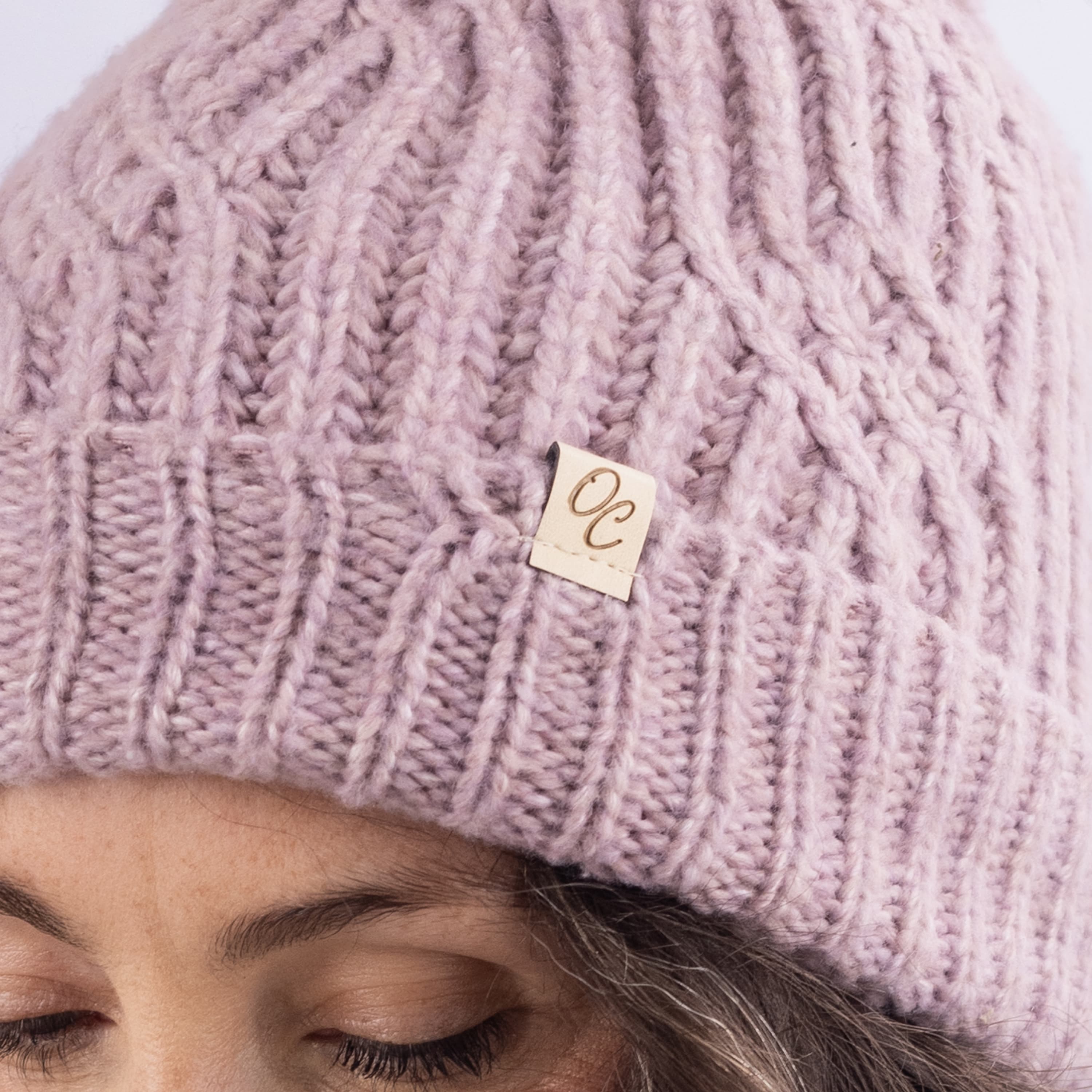 Only Curls Satin Lined Knitted Beanie Hat - Dusty Pink with Pom Pom - Only Curls