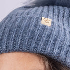 Only Curls Satin Lined Beanie with Pom - Carrie in Dusty Blue - Only Curls