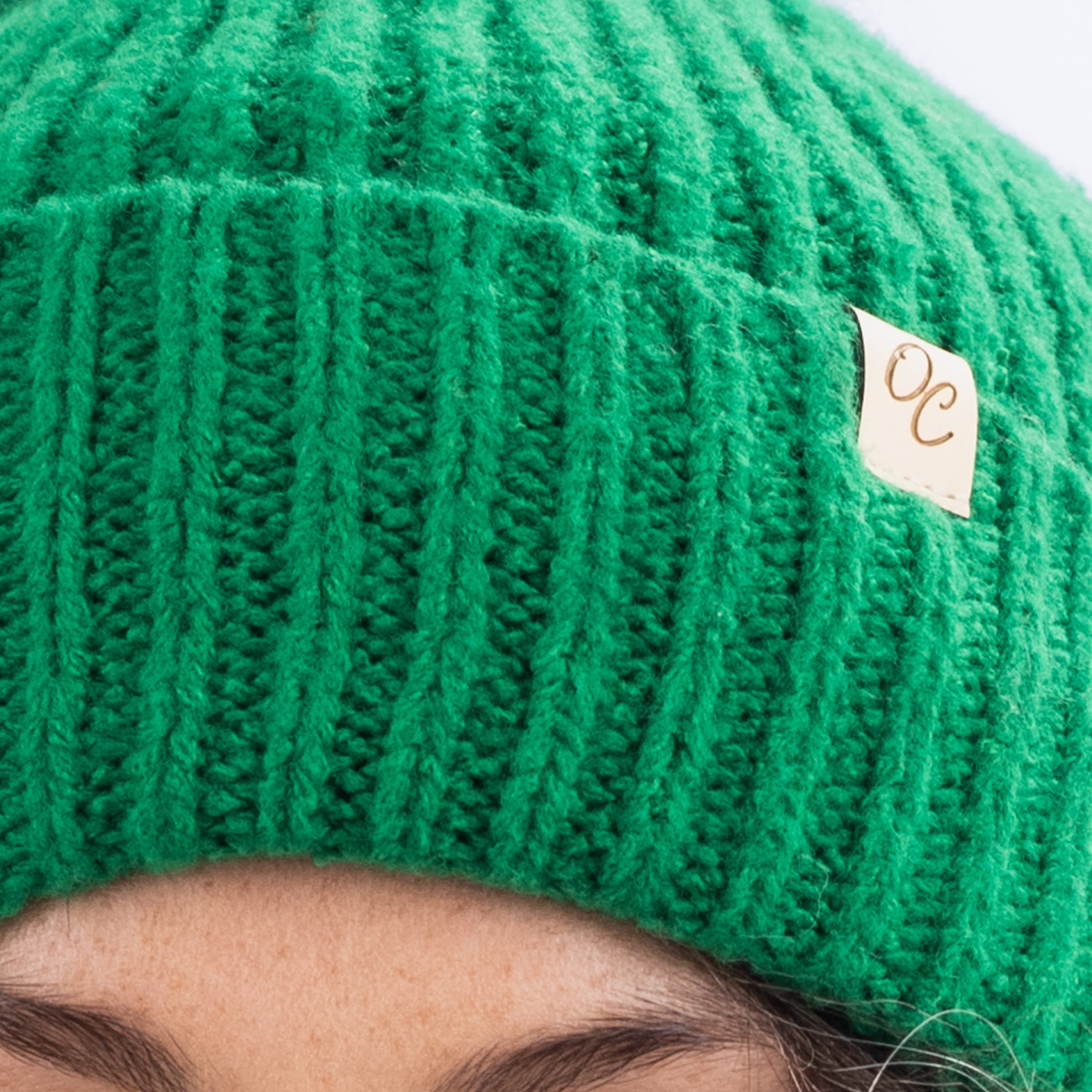 Only Curls Satin Lined Beanie with Pom - Carrie in Emerald Green - Only Curls