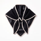 Only Curls Black Satin-Lined Blanket Stitch Triangle Scarf - Only Curls
