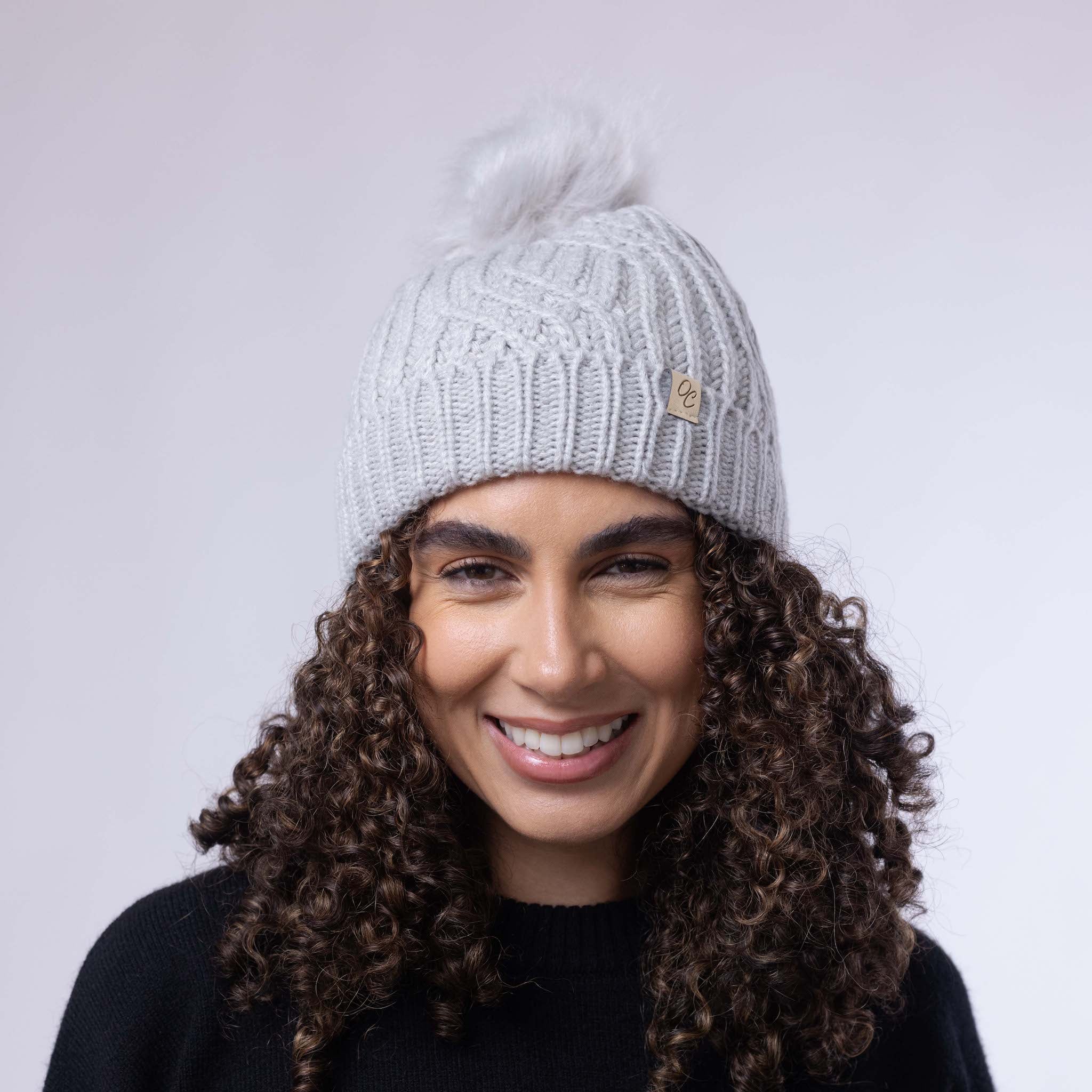 Only Curls Satin Lined Knitted Beanie Hat - Grey with Pom Pom - Only Curls
