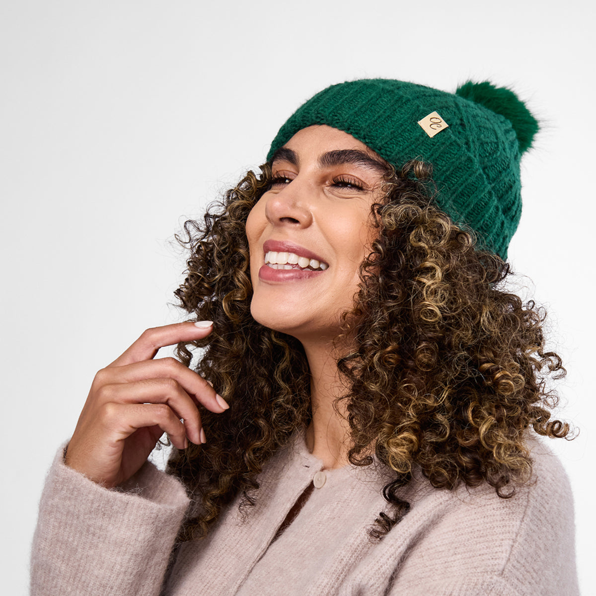Only Curls Forest Green Cable Knit Satin-Lined Beanie - Only Curls