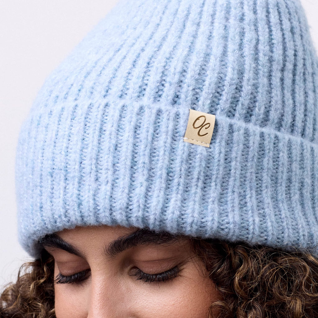 Only Curls Satin Lined Beanie with Pom - Carrie in Light Blue - Only Curls