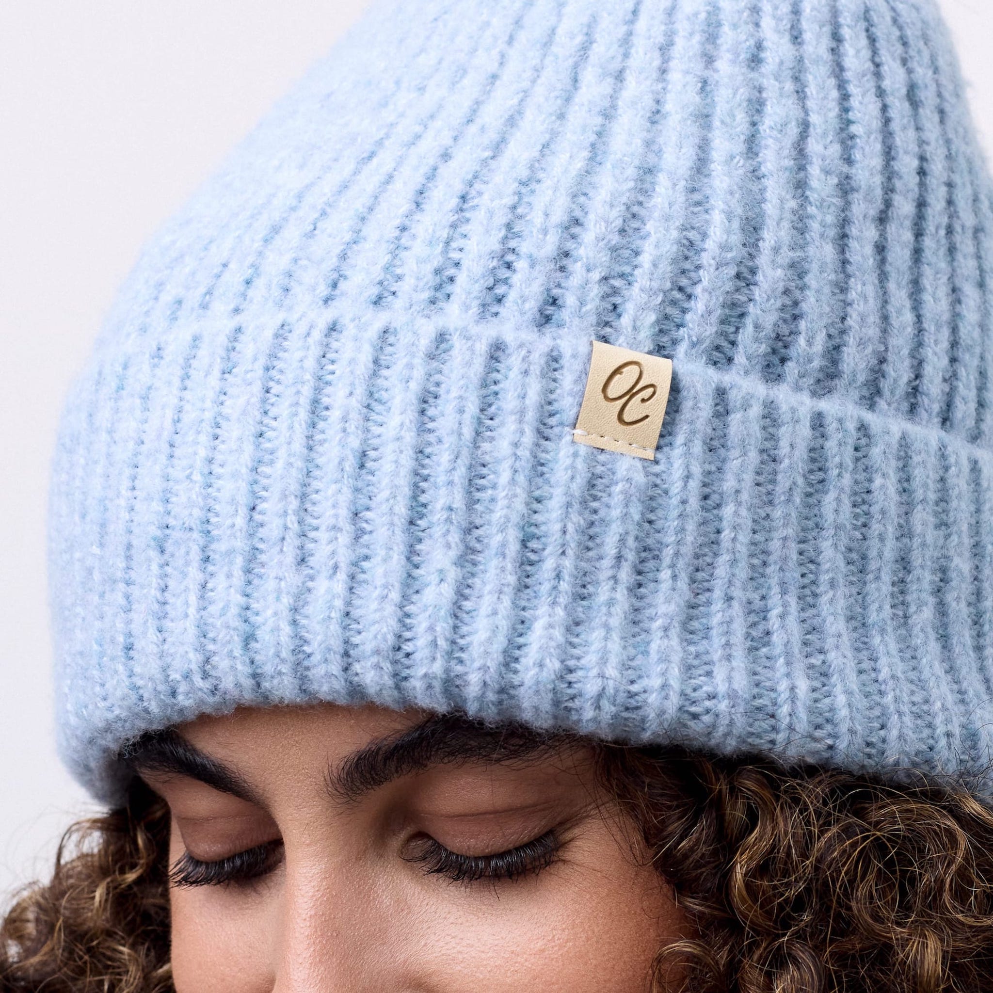 Only Curls Satin Lined Beanie with Pom - Carrie in Light Blue - Only Curls