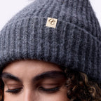 Only Curls Satin Lined Beanie with Pom - Carrie in Dark Grey - Only Curls