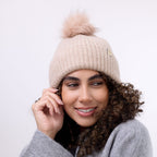 Only Curls Satin Lined Beanie with Pom - Carrie in Sand - Only Curls