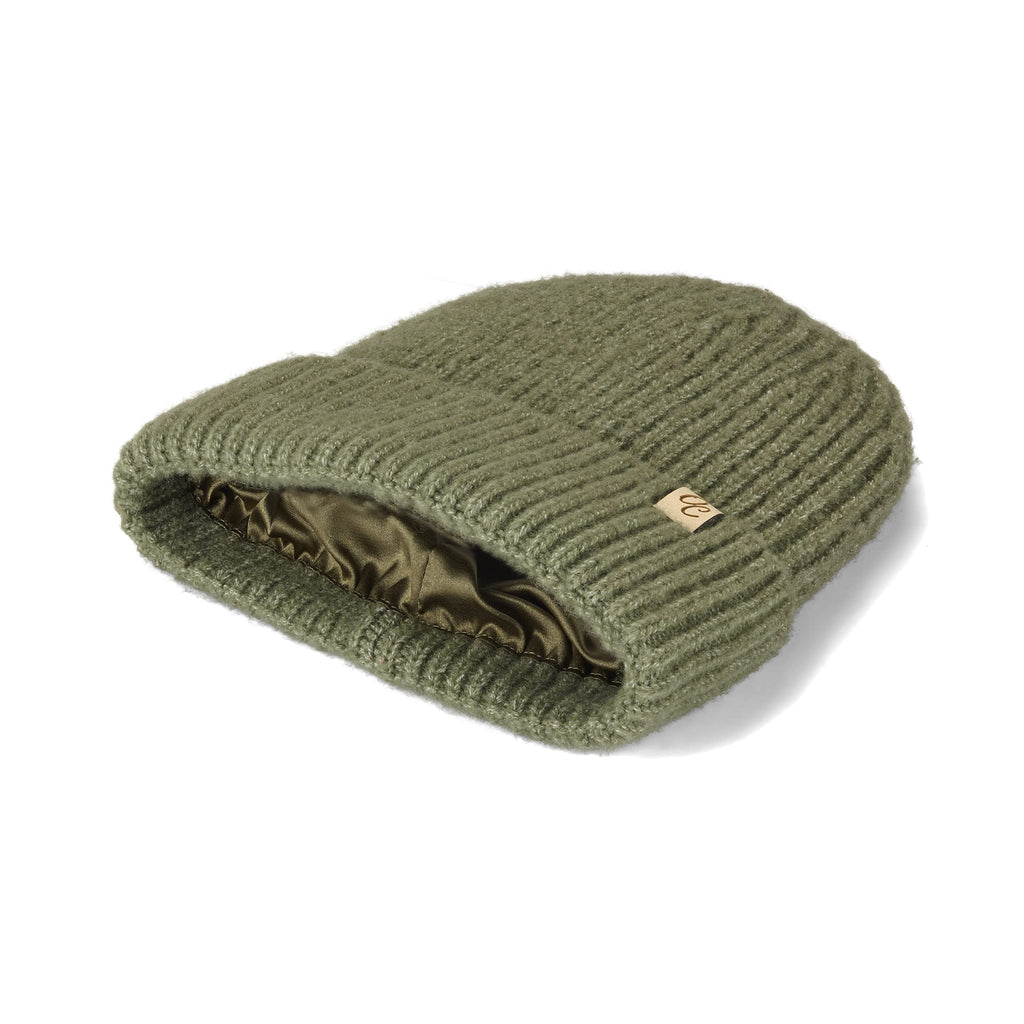 Only Curls Satin Lined Beanie - Ella in Olive - Only Curls