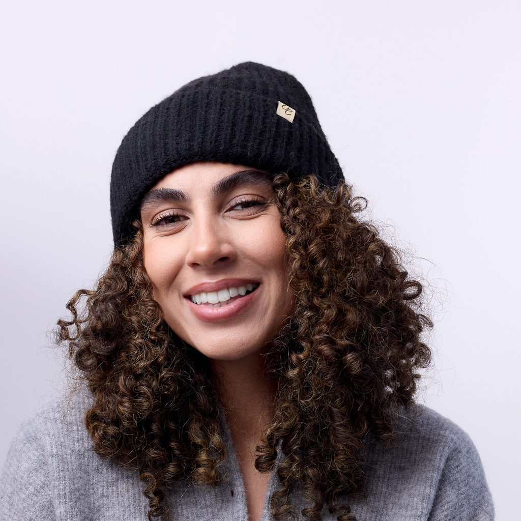 Only Curls Satin Lined Beanie - Ella in Black - Only Curls