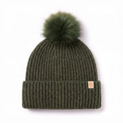 Only Curls Satin Lined Beanie with Pom - Carrie in Olive