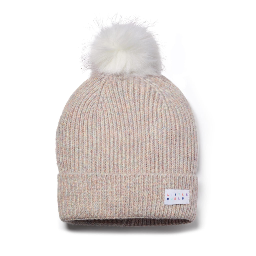 Little Curls Satin Lined Knitted Beanie Hat - Funfetti with Pom Pom