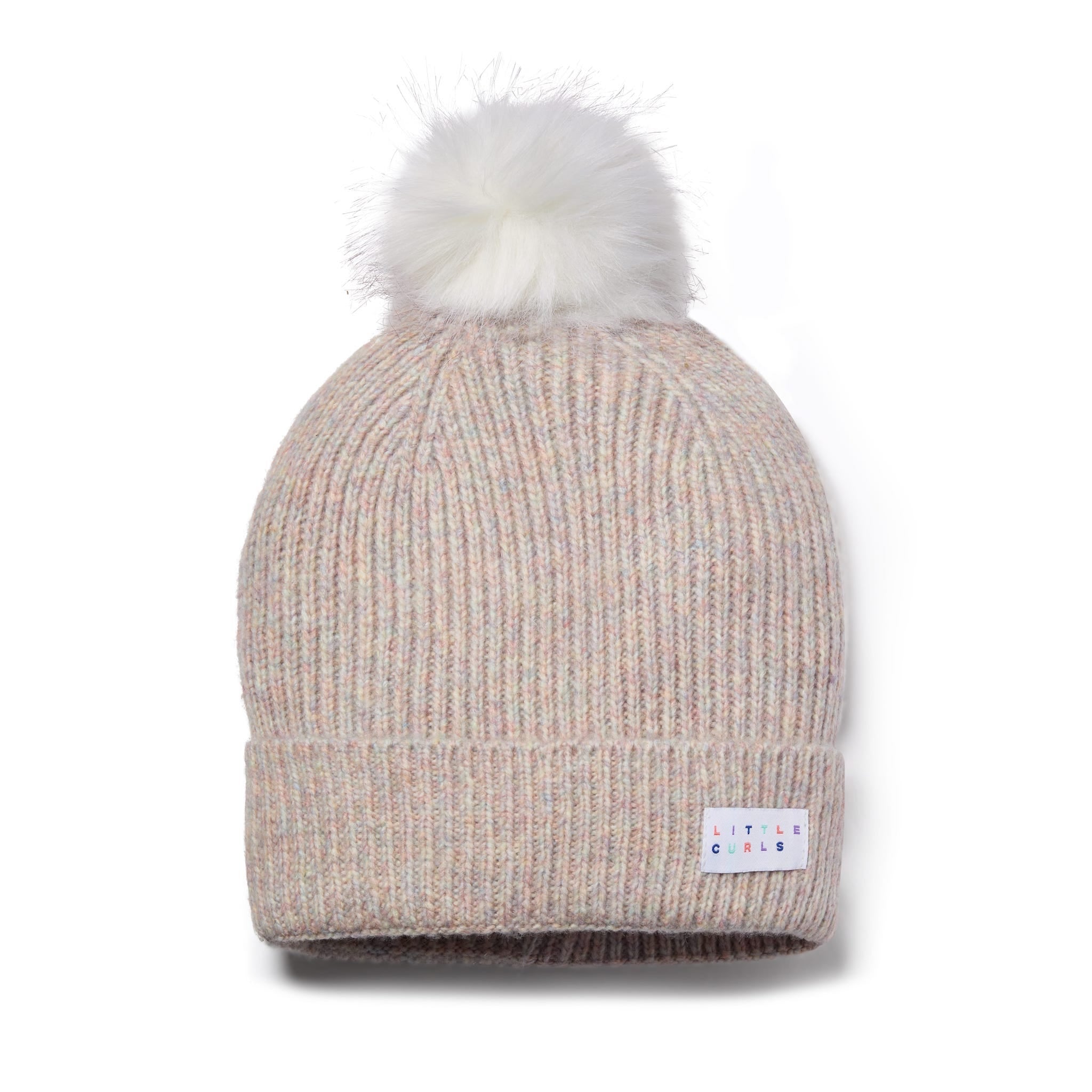 Little Curls Satin Lined Knitted Beanie Hat - Funfetti with Pom Pom