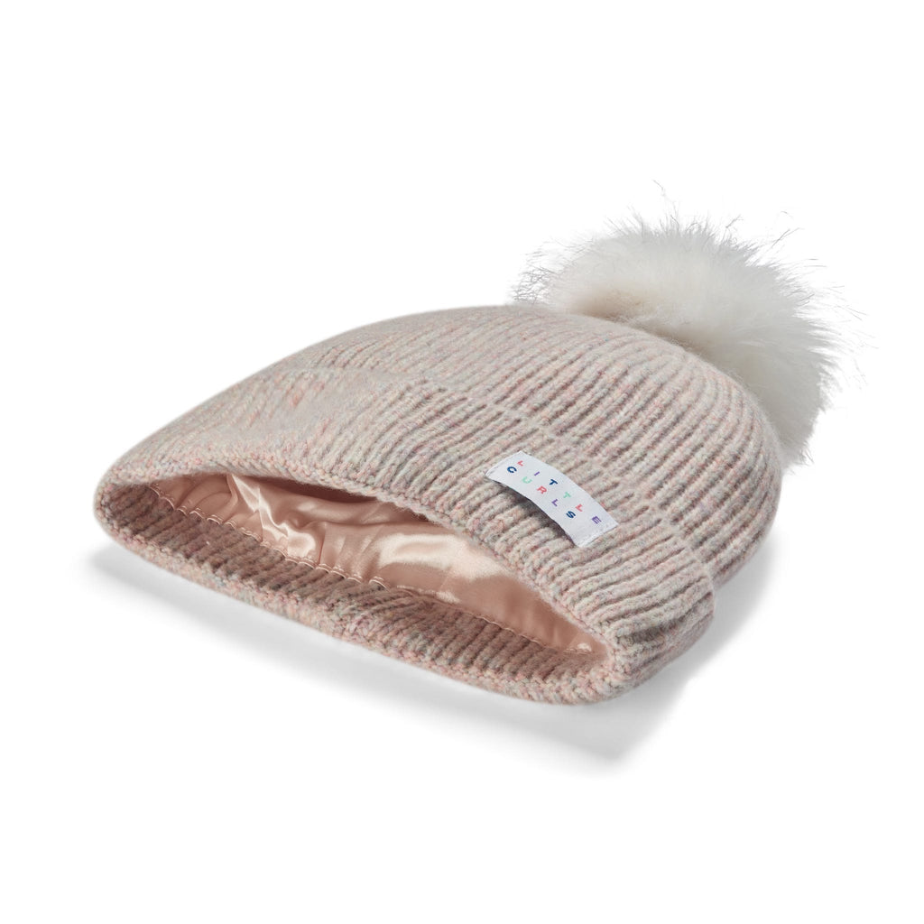 Little Curls Satin Lined Knitted Beanie Hat - Funfetti with Pom Pom