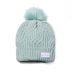 Little Curls Satin Lined Knitted Beanie Hat - Soft Blue with Pom Pom