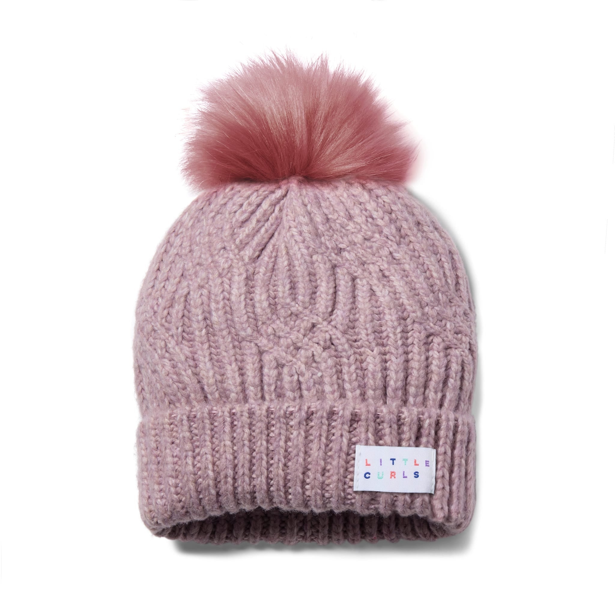 Little Curls Satin Lined Knitted Beanie Hat - Soft Dusty Pink with Pom Pom
