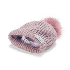 Little Curls Satin Lined Knitted Beanie Hat - Soft Dusty Pink with Pom Pom