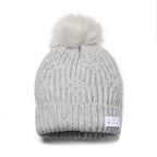 Little Curls Satin Lined Knitted Beanie Hat - Soft Grey with Pom Pom