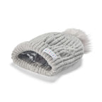 Little Curls Satin Lined Knitted Beanie Hat - Soft Grey with Pom Pom