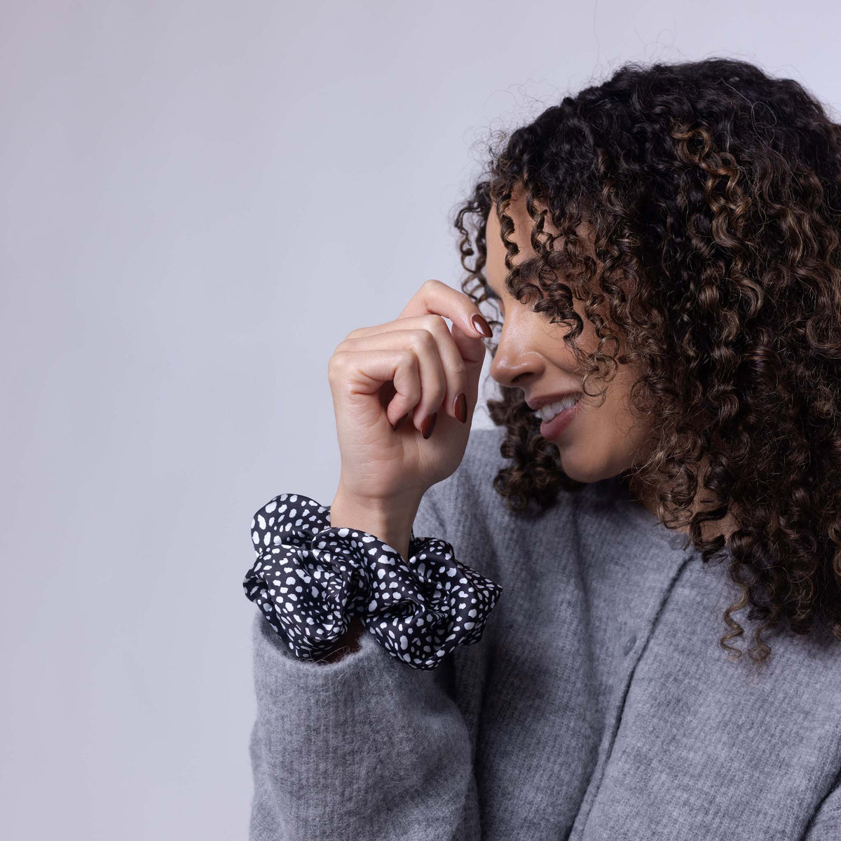 Only Curls Oversized Satin Scrunchies - Black Dalmatian and Ivory Twin Pack - Only Curls