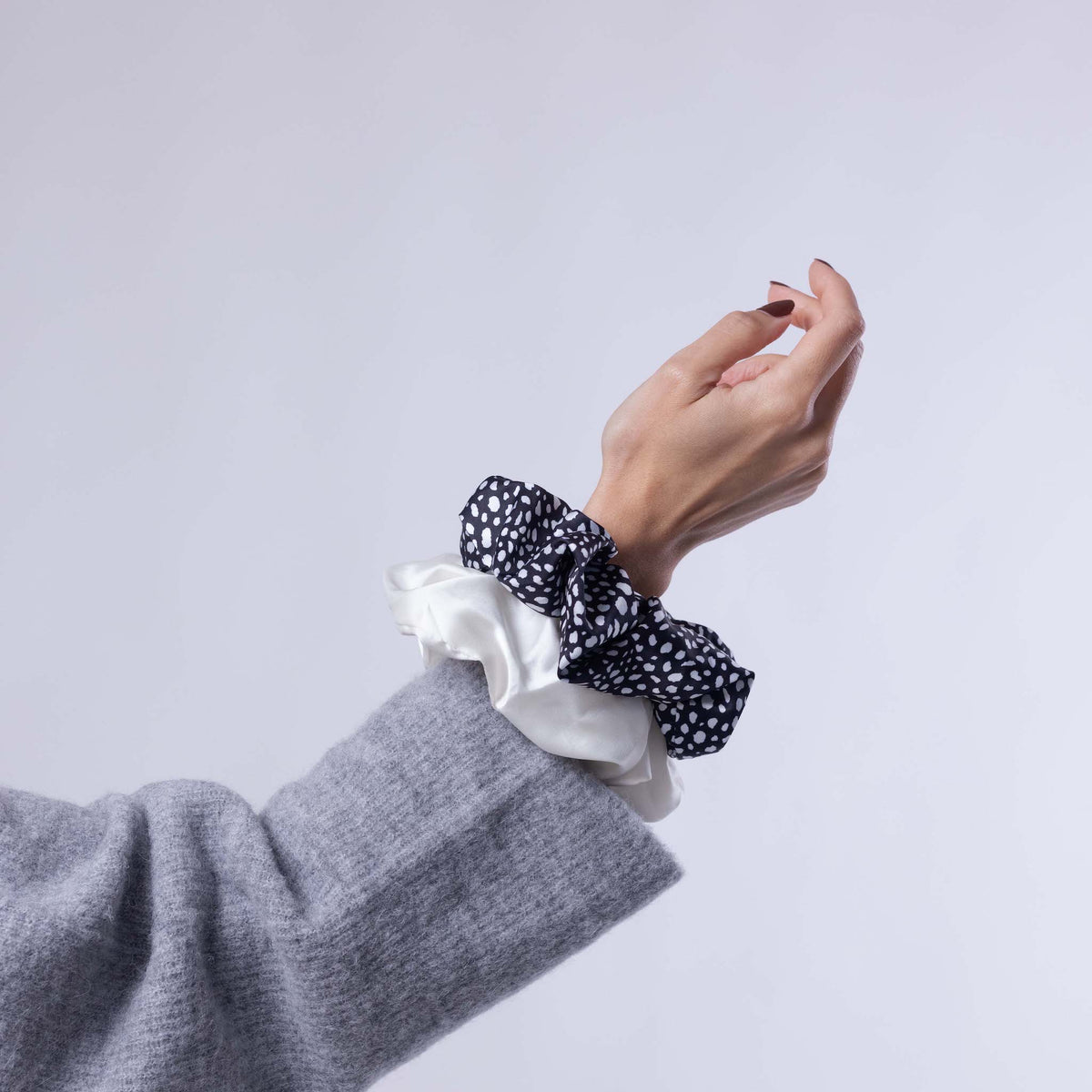 Only Curls Oversized Satin Scrunchies - Black Dalmatian and Ivory Twin Pack - Only Curls