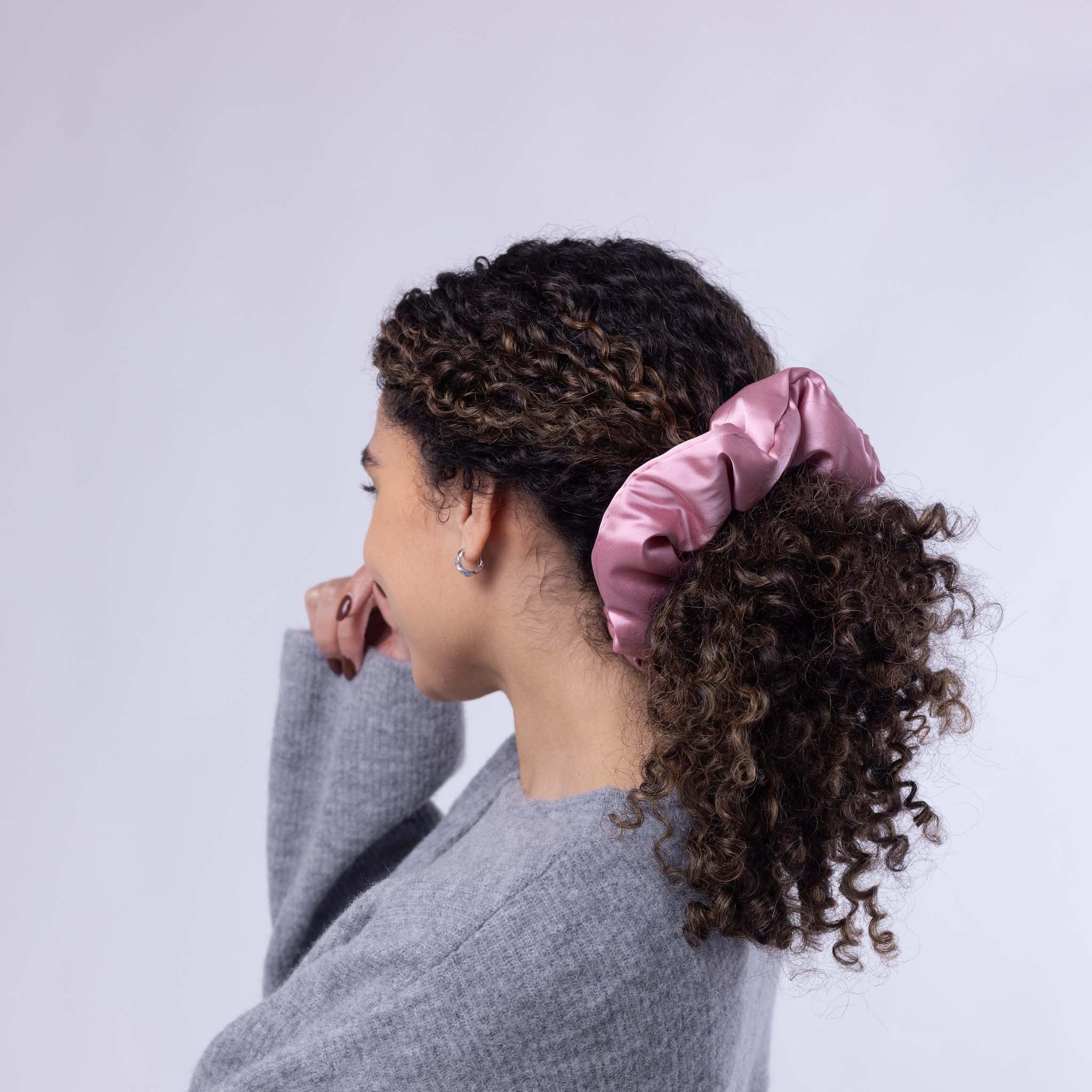 Only Curls Satin Pillow Scrunchies - Slate Grey and Dusty Pink Twin Pack - Only Curls