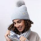 Only Curls Satin Lined Pom Beanie and Snood Set - Sadie in Grey - Only Curls