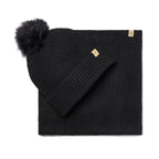Only Curls Satin Lined Pom Beanie and Snood Set - Sadie in Black - Only Curls