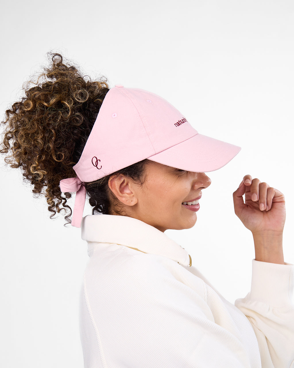 Satin Lined Baseball Hat (open back bow) - Dusty Pink Naturally Curly