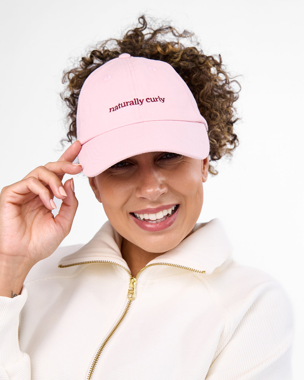 Satin Lined Baseball Hat (open back bow) - Dusty Pink Naturally Curly