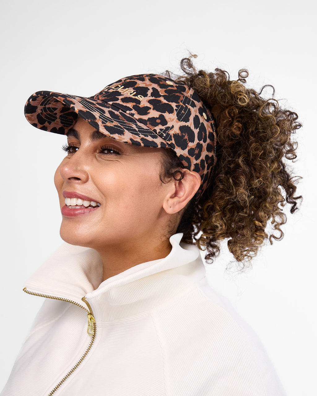 Satin Lined Baseball Hat (open back) - Leopard Only Curls