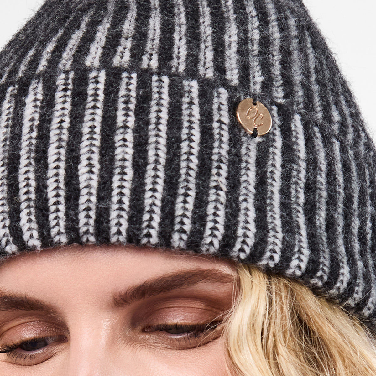 Only Curls Monochrome Stripe Satin-Lined Beanie - Only Curls