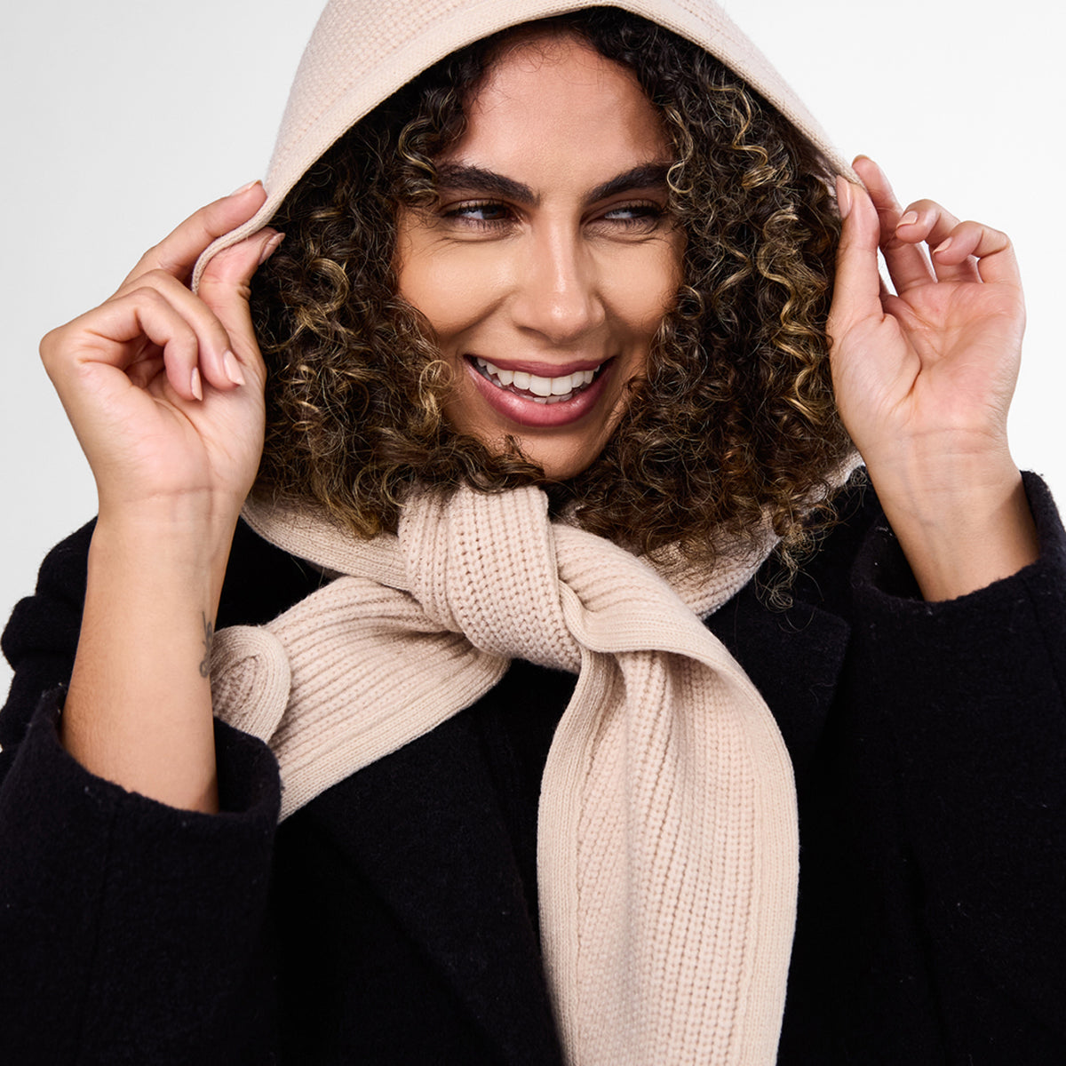 Only Curls Oatmeal Satin-Lined Hooded Scarf - Only Curls