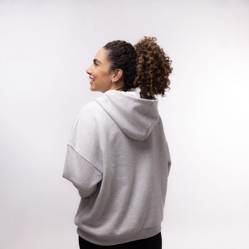 Only Curls Satin Lined Hoodie, Relaxed Fit - Grey Marl - Only Curls