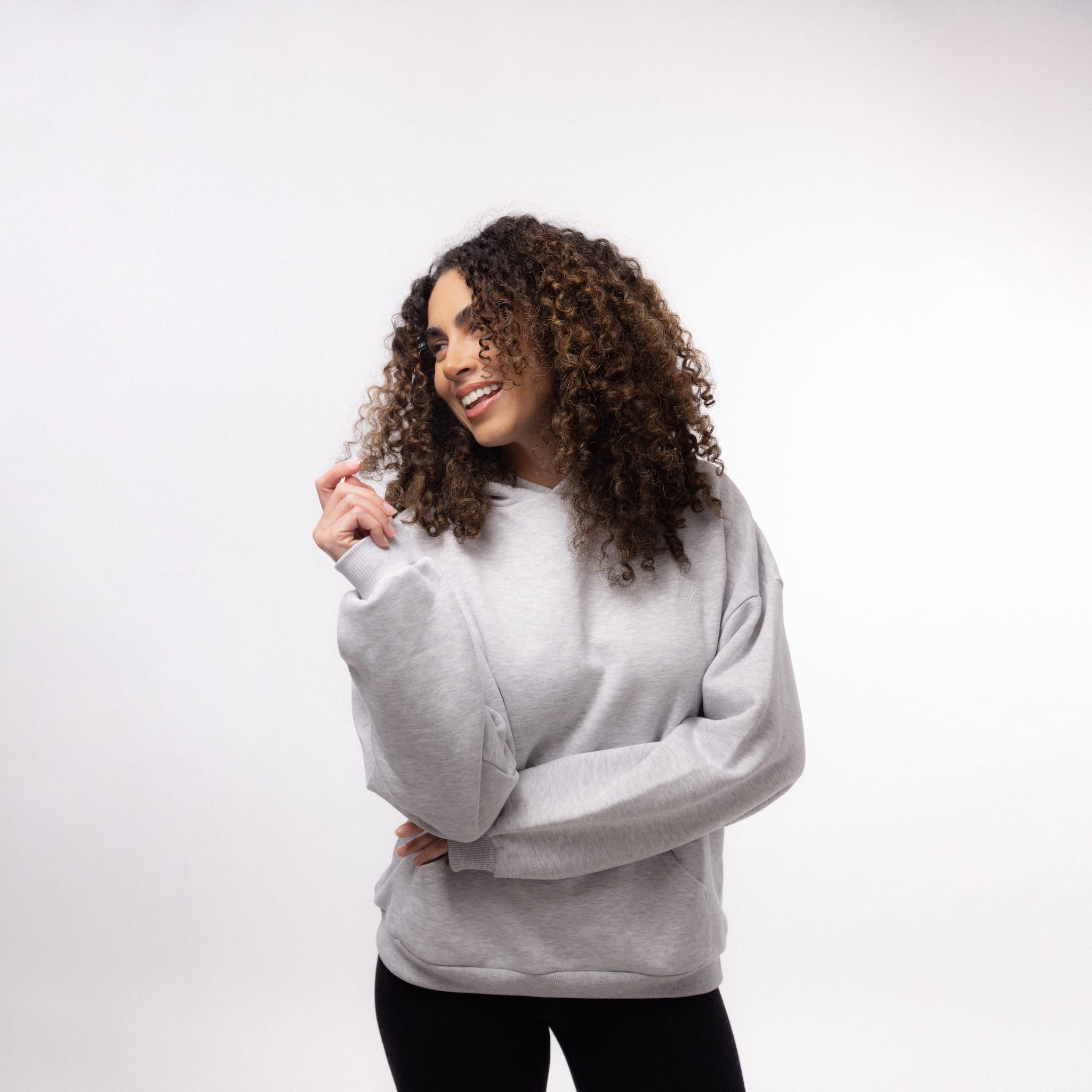 Only Curls Satin Lined Hoodie, Relaxed Fit - Grey Marl - Only Curls