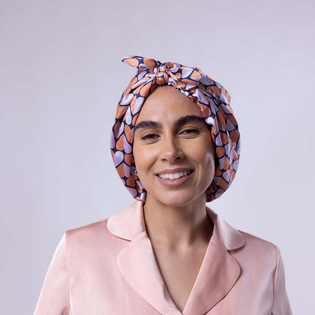 Only Curls Satin Sleep Turban - Navy Hearts - Only Curls