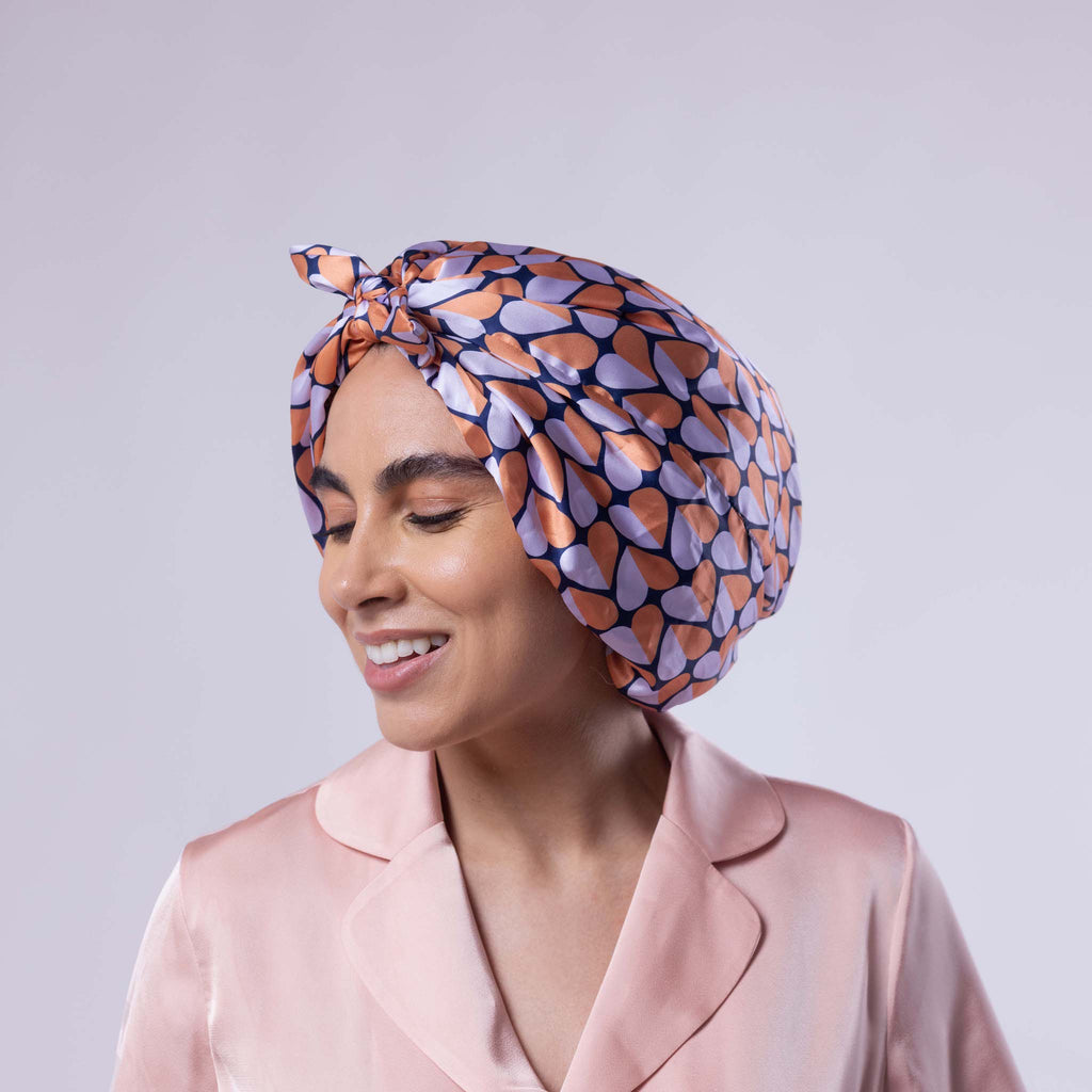Only Curls Satin Sleep Turban - Navy Hearts - Only Curls