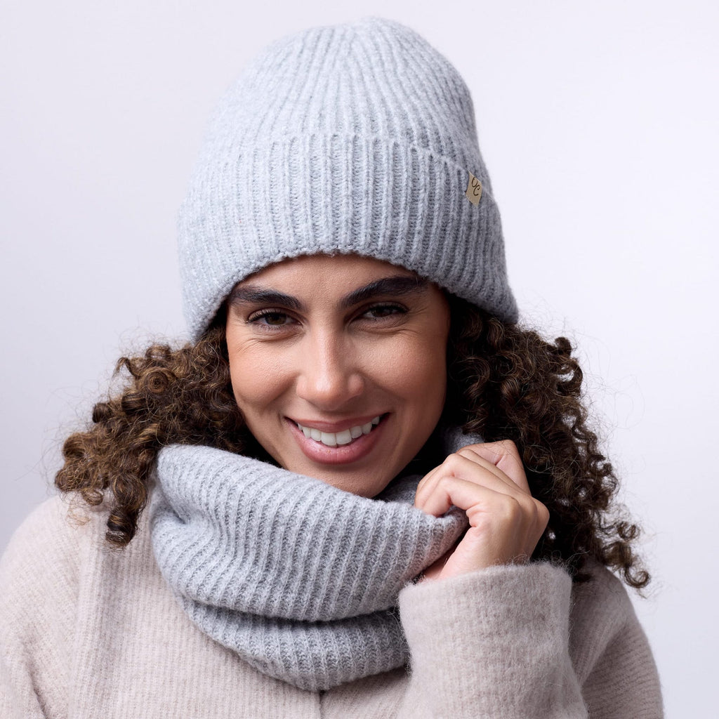 Only Curls Satin Lined Beanie and Snood Set - Sophia in Grey - Only Curls