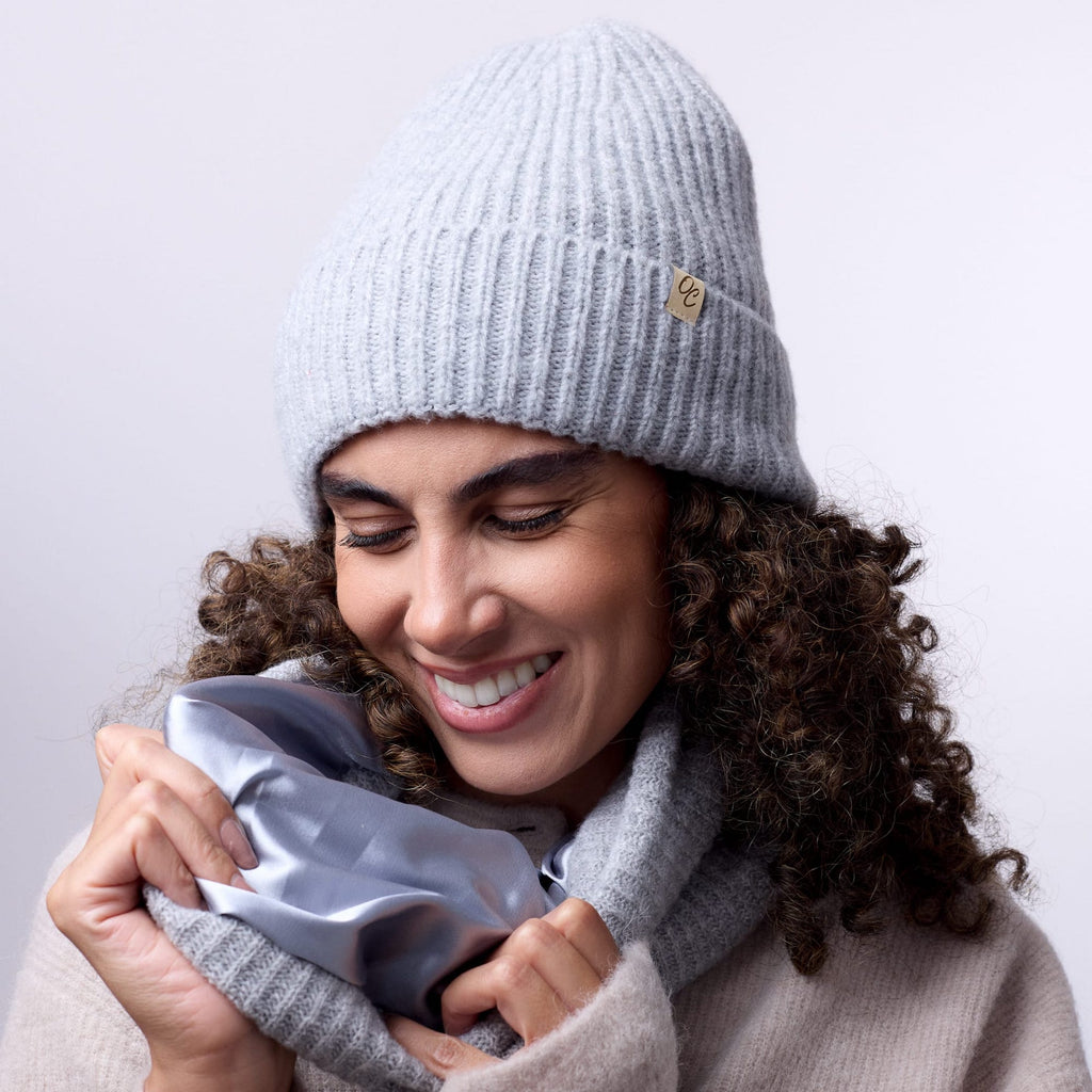 Only Curls Satin Lined Beanie and Snood Set - Sophia in Grey - Only Curls