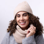 Only Curls Satin Lined Beanie and Snood Set - Sophia in Sand - Only Curls