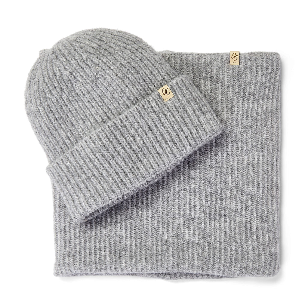 Only Curls Satin Lined Beanie and Snood Set - Sophia in Grey - Only Curls