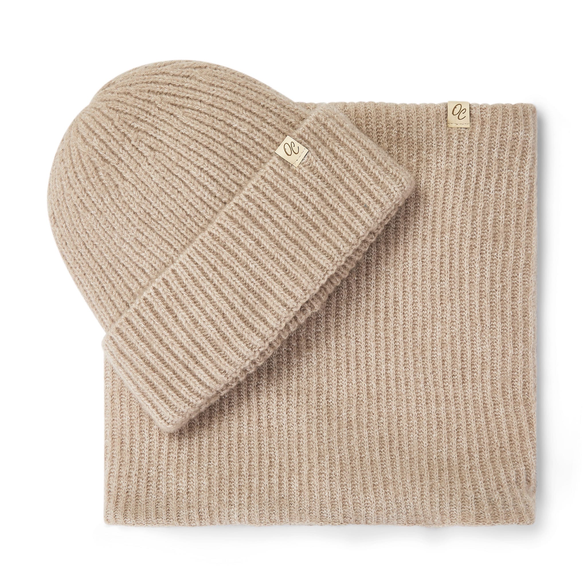 Only Curls Satin Lined Beanie and Snood Set - Sophia in Sand - Only Curls